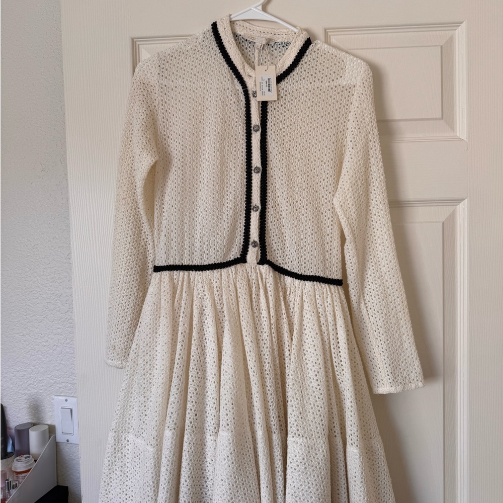 Maje Cream Lace Dress with Black Detailing